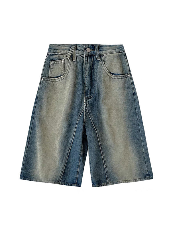 High Waisted Loose Gradient Split-Joint Denim Shorts Half Pants Shorts