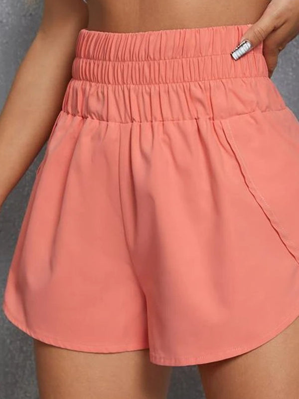 High Waisted Loose Elasticity Solid Color Split-Joint Shorts Bottoms