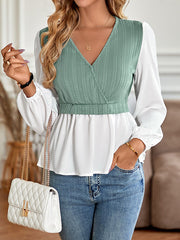 Long Sleeves Loose Asymmetric Elasticity Split-Joint V-Neck Blouses&Shirts Tops