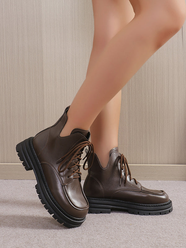 Lace-Up Round-Toe Split-Joint Boots Platform Shoes