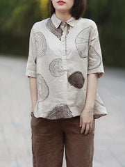 Ramie Cotton Loose Annual Ring Pattern Shirt Tops