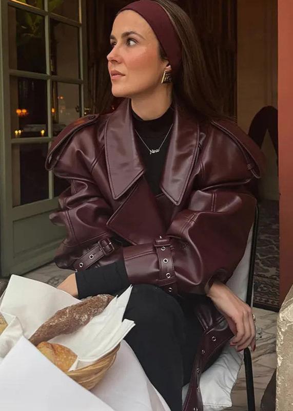 Oversized Lapel Faux Leather Jacket