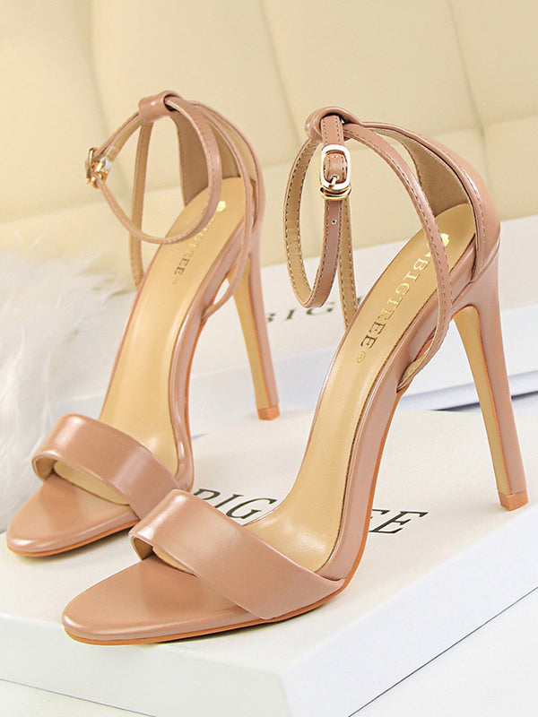 Belt Buckle Open Toe Shiny Split-Joint Pumps Sandals Sandals