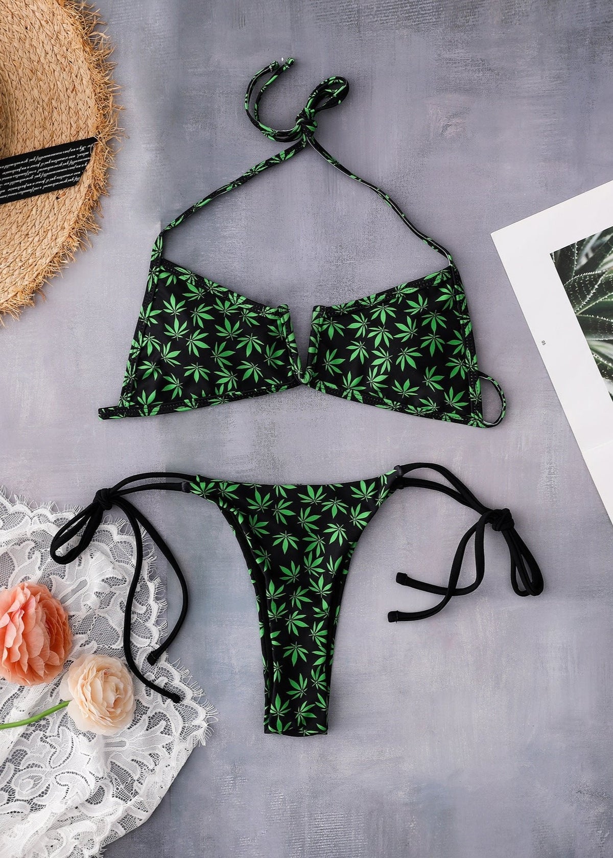 Tropical Leaf Triangle Bikini Set