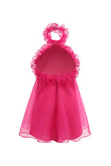 Floating Ruffle Halter Neck A-Line Organza Backless Babydoll Mini Dress