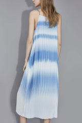 Flowing Gradient Striped A Line Sleeveless Pleated Slip Midi Dress - Sky Blue