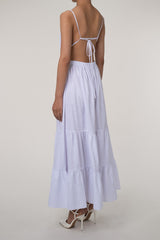 Flowy Bow Tie Backless Tiered Cotton Beach Vacation Cami Maxi Sundress