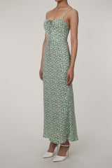 Flowy Bow Tie Pleated Sweetheart Smock Chiffon Floral Maxi Sundress