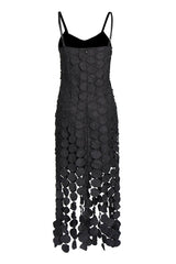 Flowy Scoop Neck Laser Cut Circle Fringe Sleeveless Cocktail Midi Dress