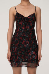 French Style Ruched Tie Neck Floral Printed Summer Slip Mini Sundress