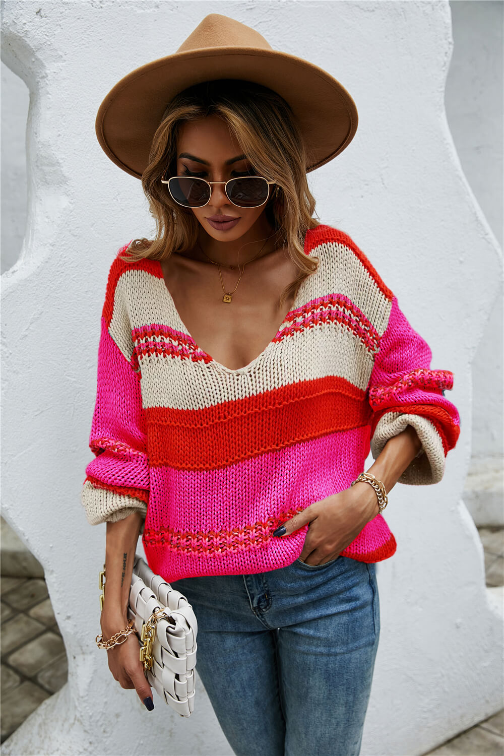 Beachside Contrast Striped Pullover Sweater