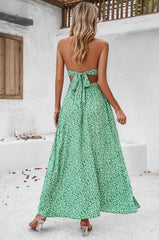 Renata Halter Neck Spotted Tie Back Maxi Dress - Green