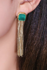 Geometric Gem Tassel Drop Earrings