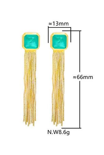 Geometric Gem Tassel Drop Earrings