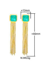 Geometric Gem Tassel Drop Earrings