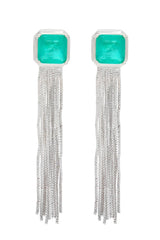 Geometric Gem Tassel Drop Earrings