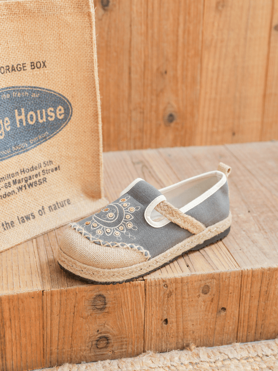 Cactus Rose | Blooming Moon Embroidered Linen Espadrilles - Grey