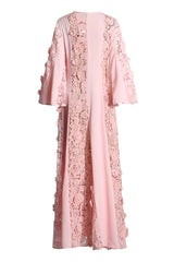 Glamorous Bell Sleeve Floral Guipure Lace and Crepe Evening Maxi Dress