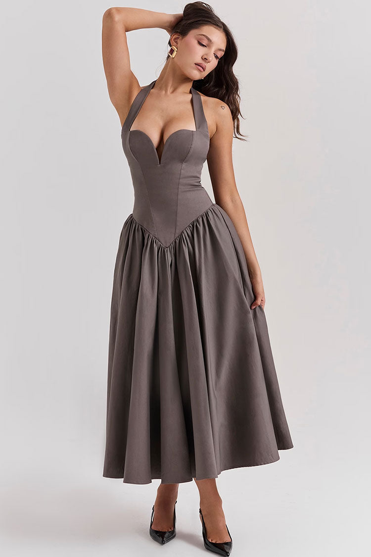 Glamorous Halter Sweetheart Drop Waist Gathered Summer Midi Sundress