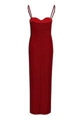 Glamorous Lurex Sweetheart Spaghetti Strap High Slit Formal Maxi Dress