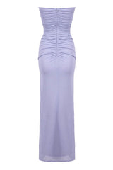 Glamorous Rosette Strapless Cutout Gathered Mesh Evening Maxi Dress