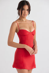 Glamorous Solid Sweetheart Summer Jersey Mini Sundress - Red