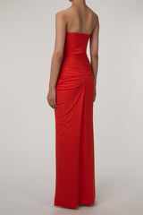 Glamorous Strapless Bustier Corset Draped Ruched Split Evening Maxi Dress