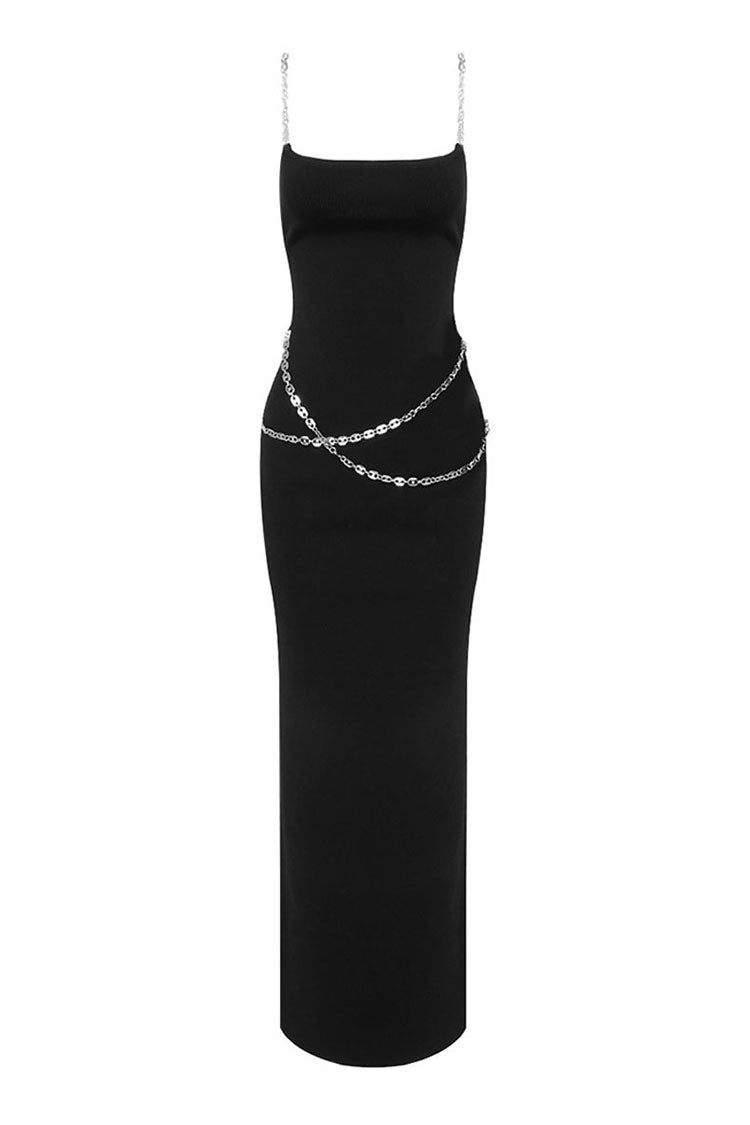 Goddess Chain Link Bandage Knit Sleeveless Bodycon Slip Evening Maxi Dress