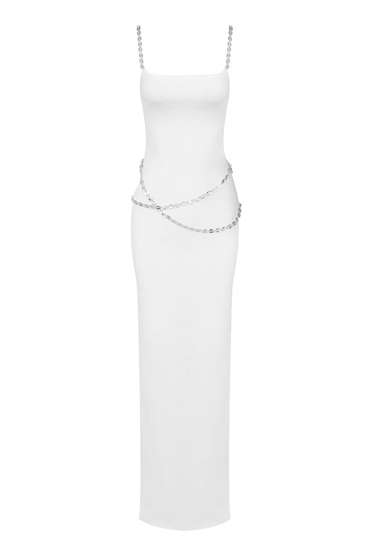 Goddess Chain Link Bandage Knit Sleeveless Bodycon Slip Evening Maxi Dress