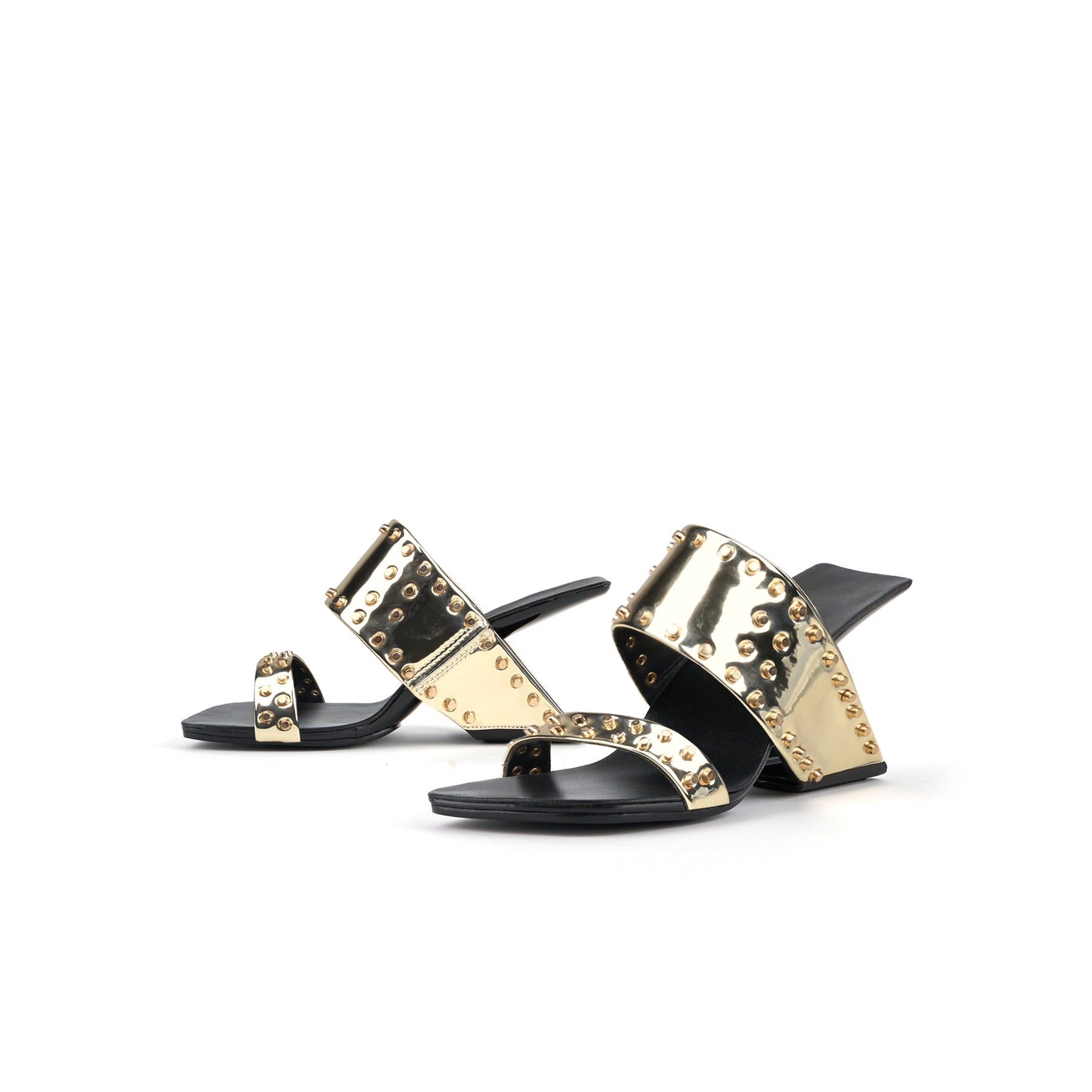 Jady Rose | Lucille Studded Leather Heels - Gold