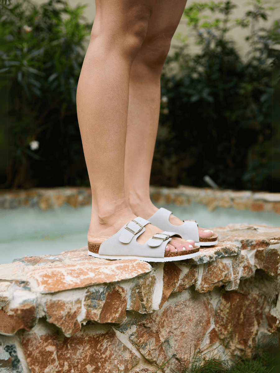 Maibulun | Double Strap Suede Footbed Sandal - Gray