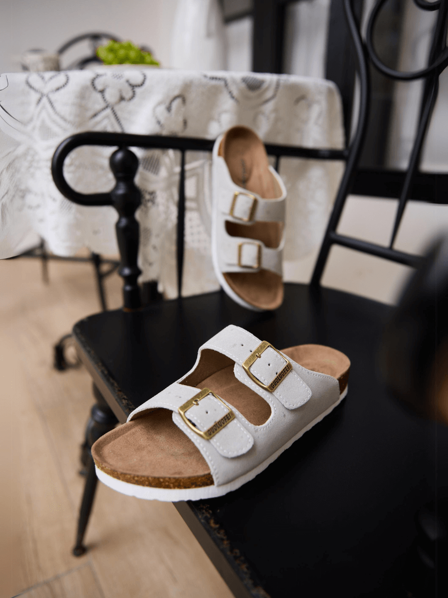 Maibulun | Double Strap Suede Footbed Sandal - Gray