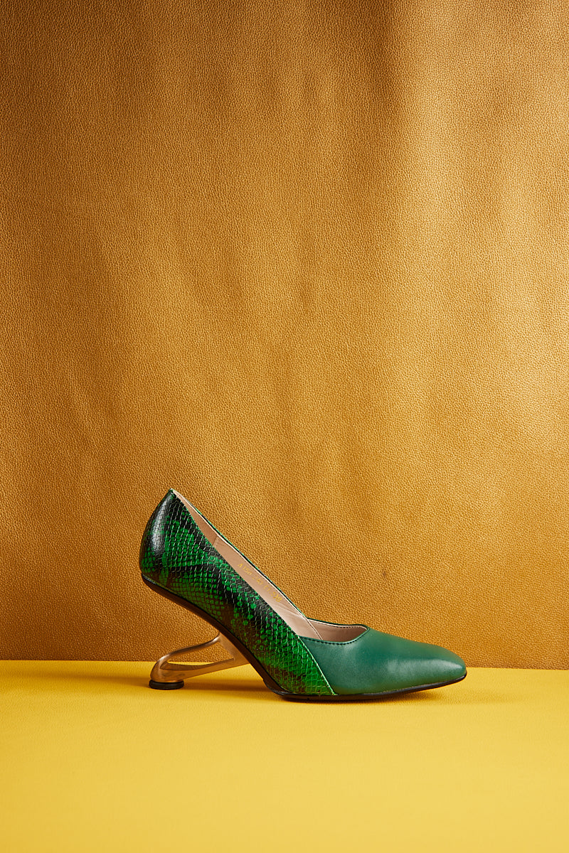 Jady Rose | Charlie Snake Pattern Leather Stilettos - Green