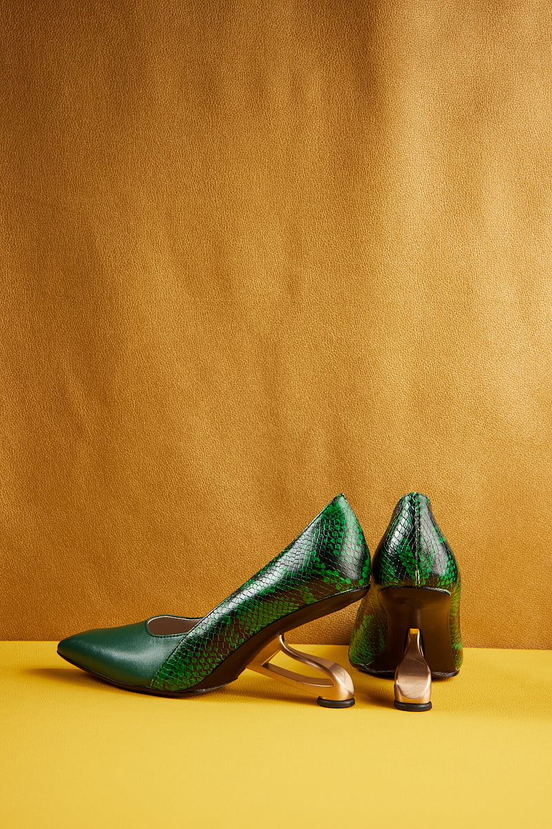 Jady Rose | Charlie Snake Pattern Leather Stilettos - Green