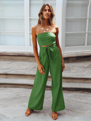 Tammy Strapless Waist Tie Front Jumpsuit - Green