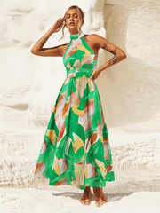 Addison Halter Neck Floral Print Maxi Dress - Green