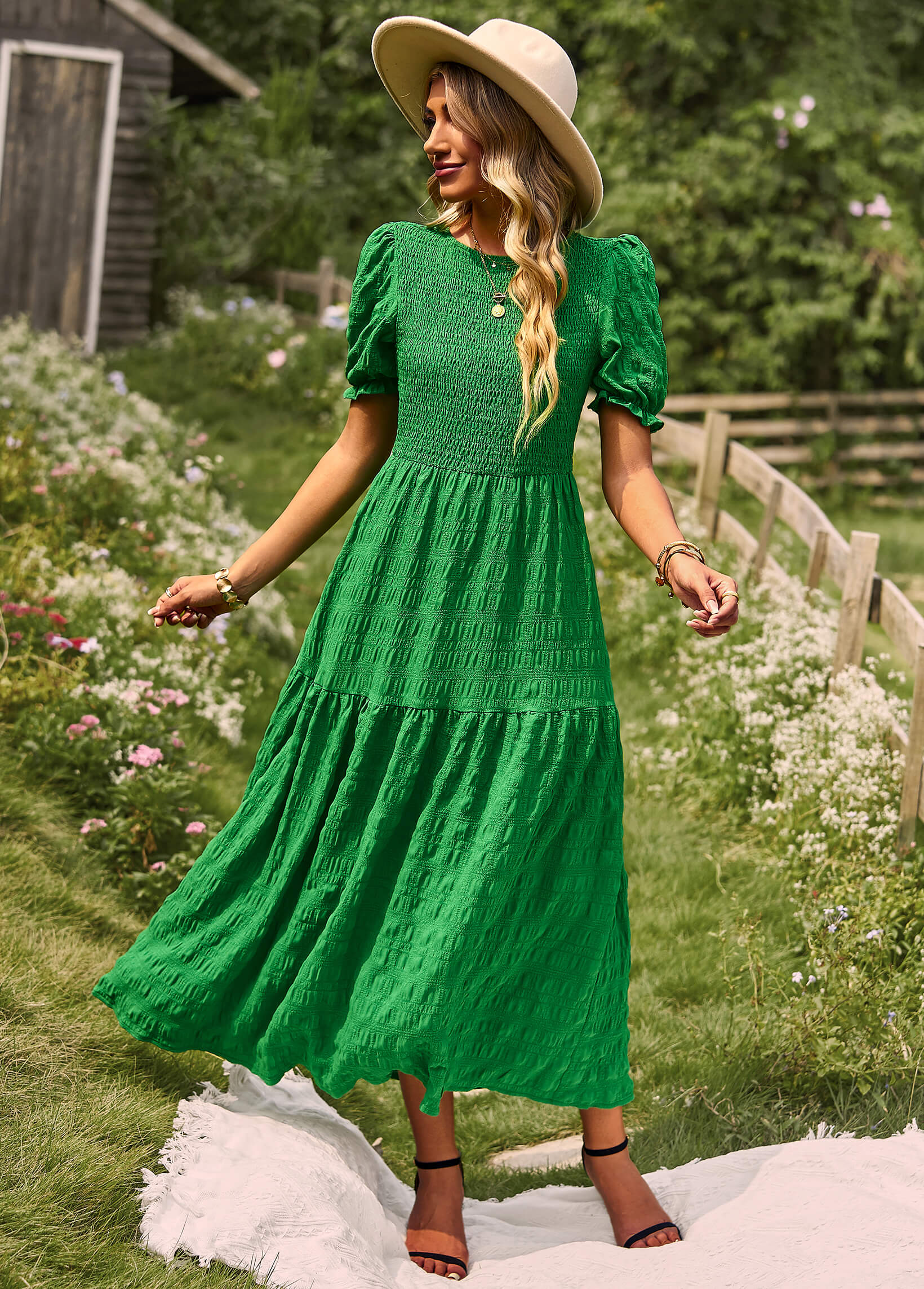 Riviera Romance Smock Tiered Maxi Dress