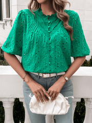 Ventura Eyelet Short Sleeve Blouse - Green