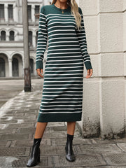 Seville Striped Sweater Midi Dress - Green