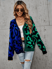 Janelle Leopard Button Up Knit Cardigan - Green