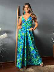 Cynthia Floral V-Neck Boho Maxi Dress - Green