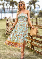 MARISA FLORAL OFF THE SHOULDER MAXI DRESS - GEEN