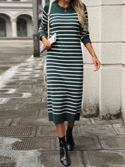 Seville Striped Sweater Midi Dress - Green