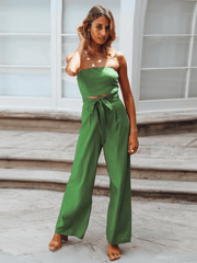 Tammy Strapless Waist Tie Front Jumpsuit - Green