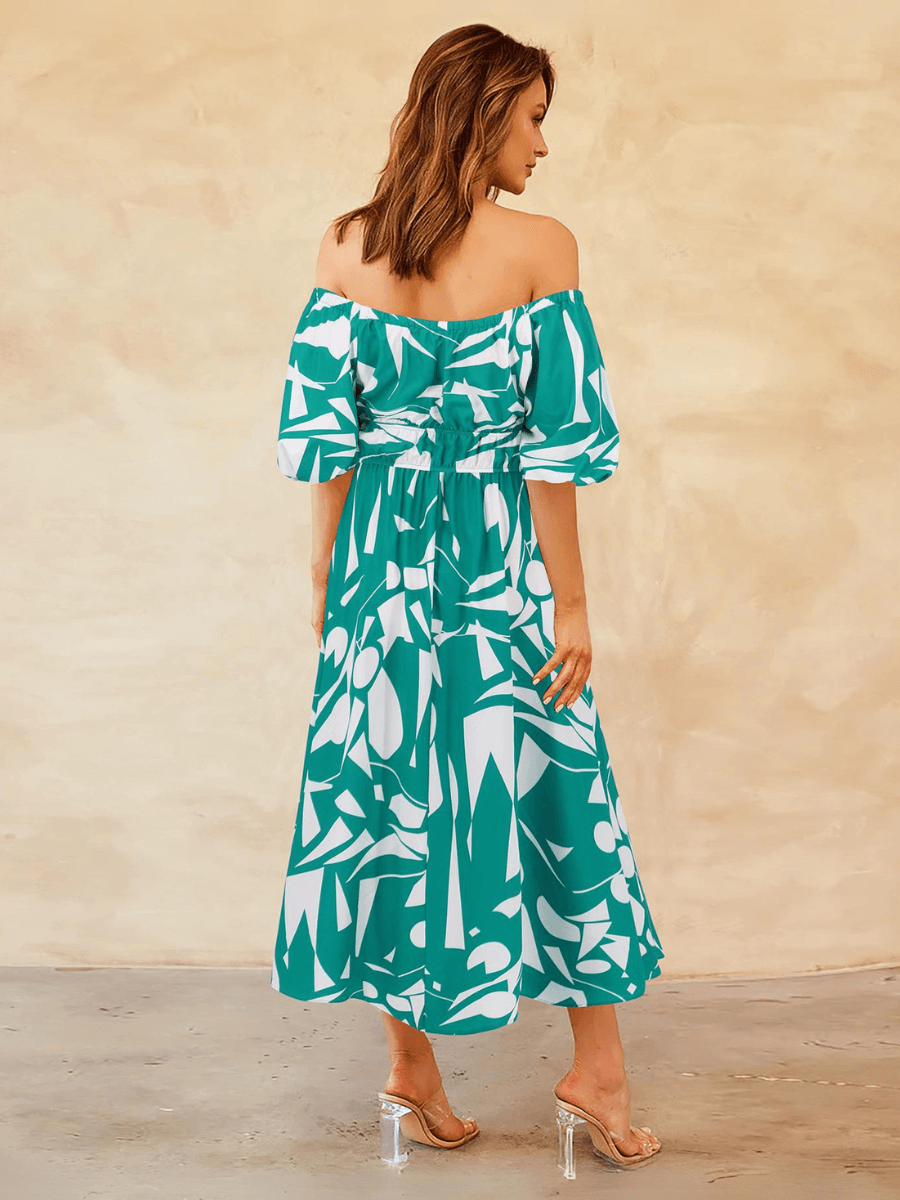 Summer in Amalfi Puff Sleeve Midi Dress - Green