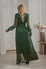 LEANDRA FRONT SPLIT SHIMMER MAXI DRESS - GREEN