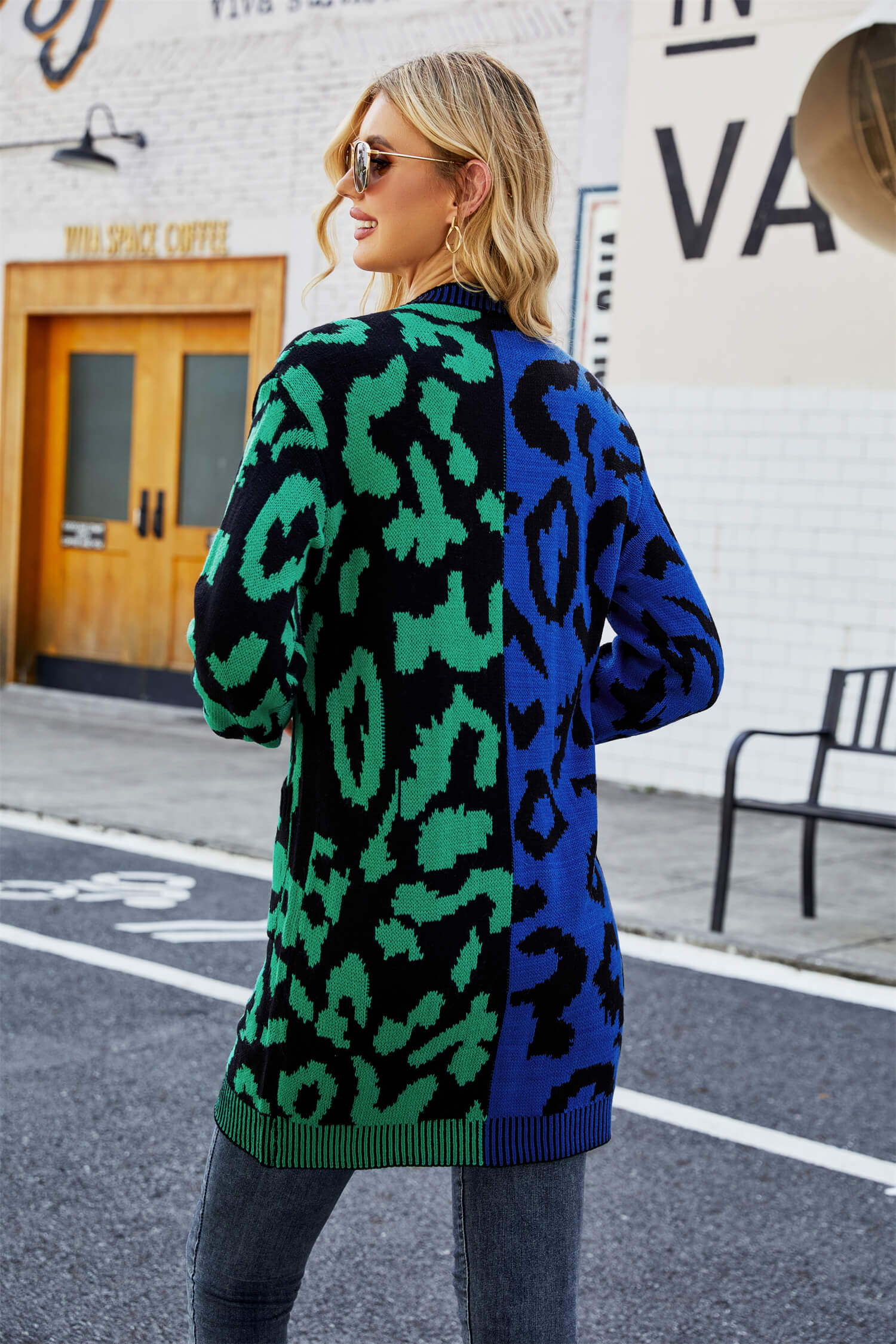 Hollis Leopard Knit Long Cardigan - Green