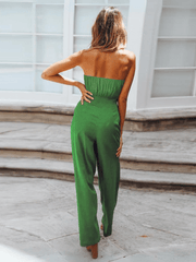 Tammy Strapless Waist Tie Front Jumpsuit - Green