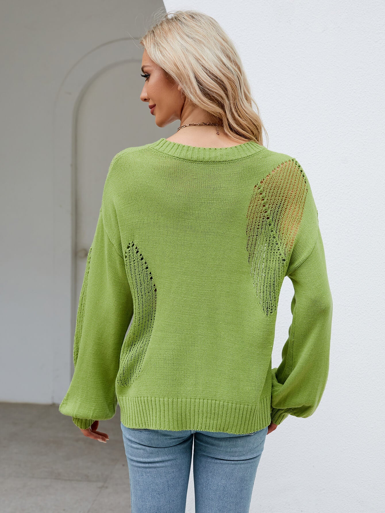 Liberty Meshed Knit Sweater - Green