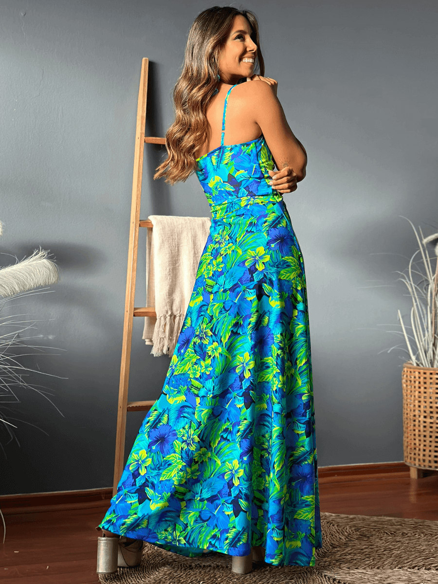 Cynthia Floral V-Neck Boho Maxi Dress - Green